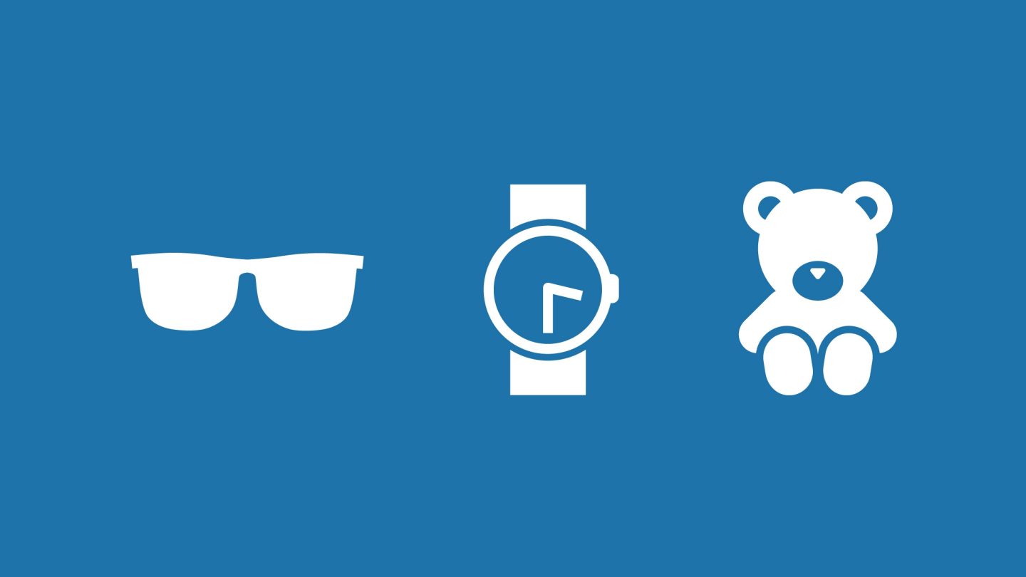 Illustration of sunglasses, a watch and a teddy bear