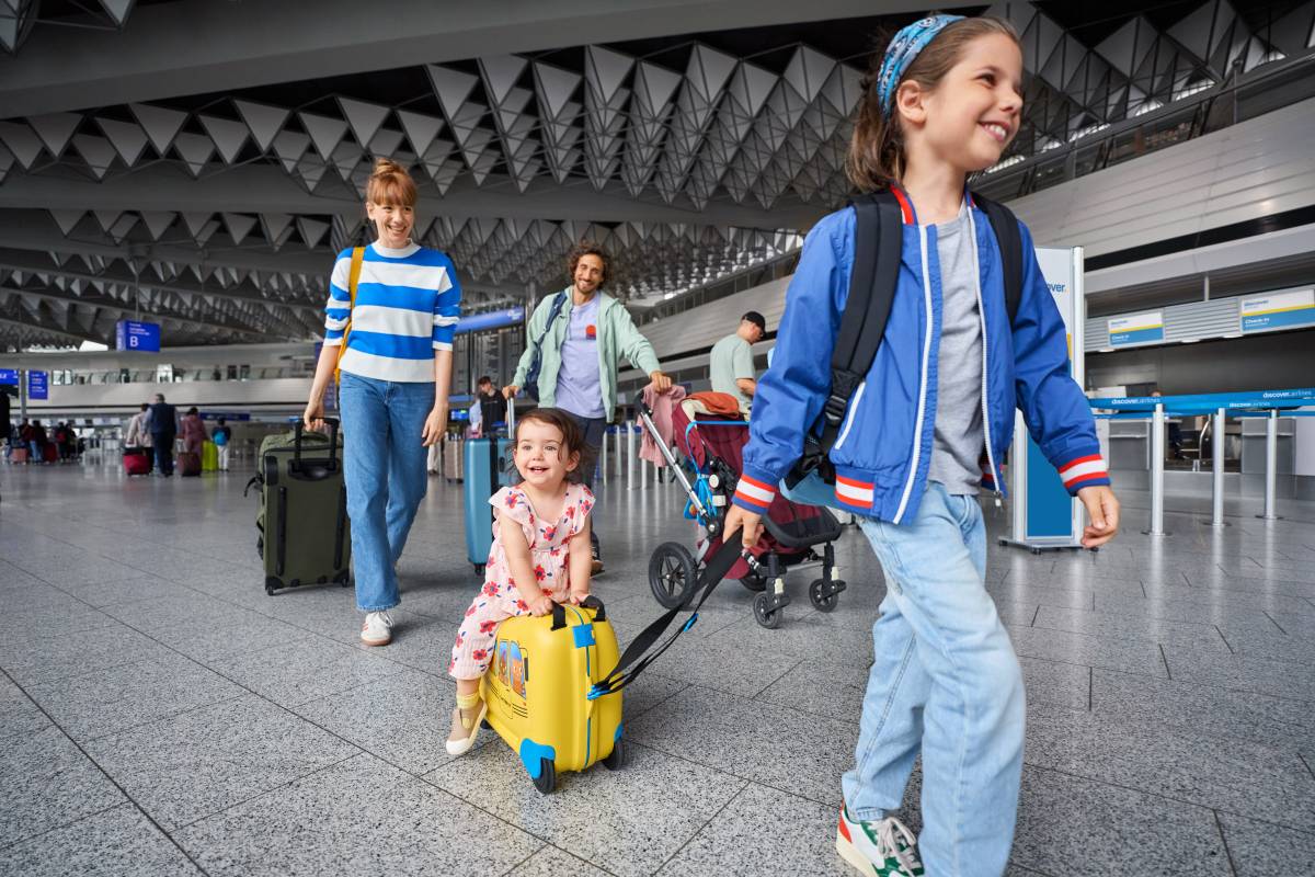 A family with suitcases