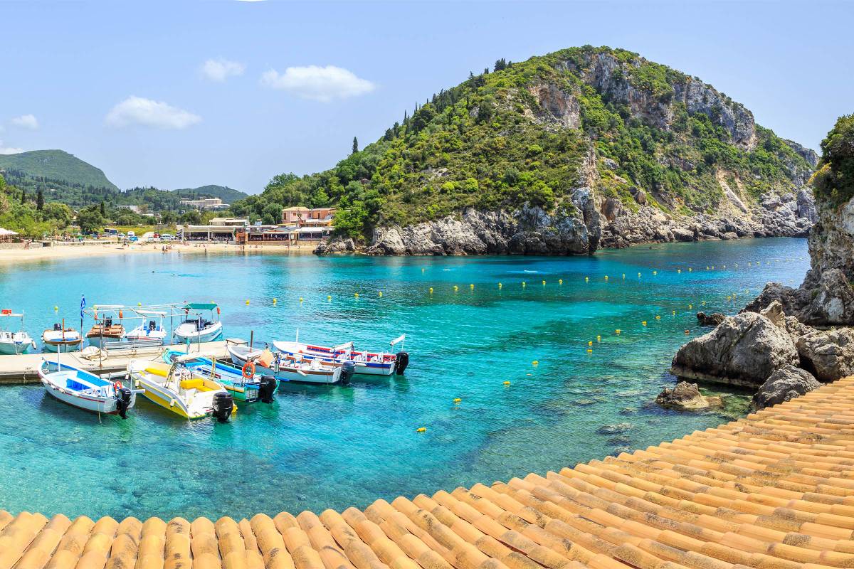 Beach with boats on Corfu