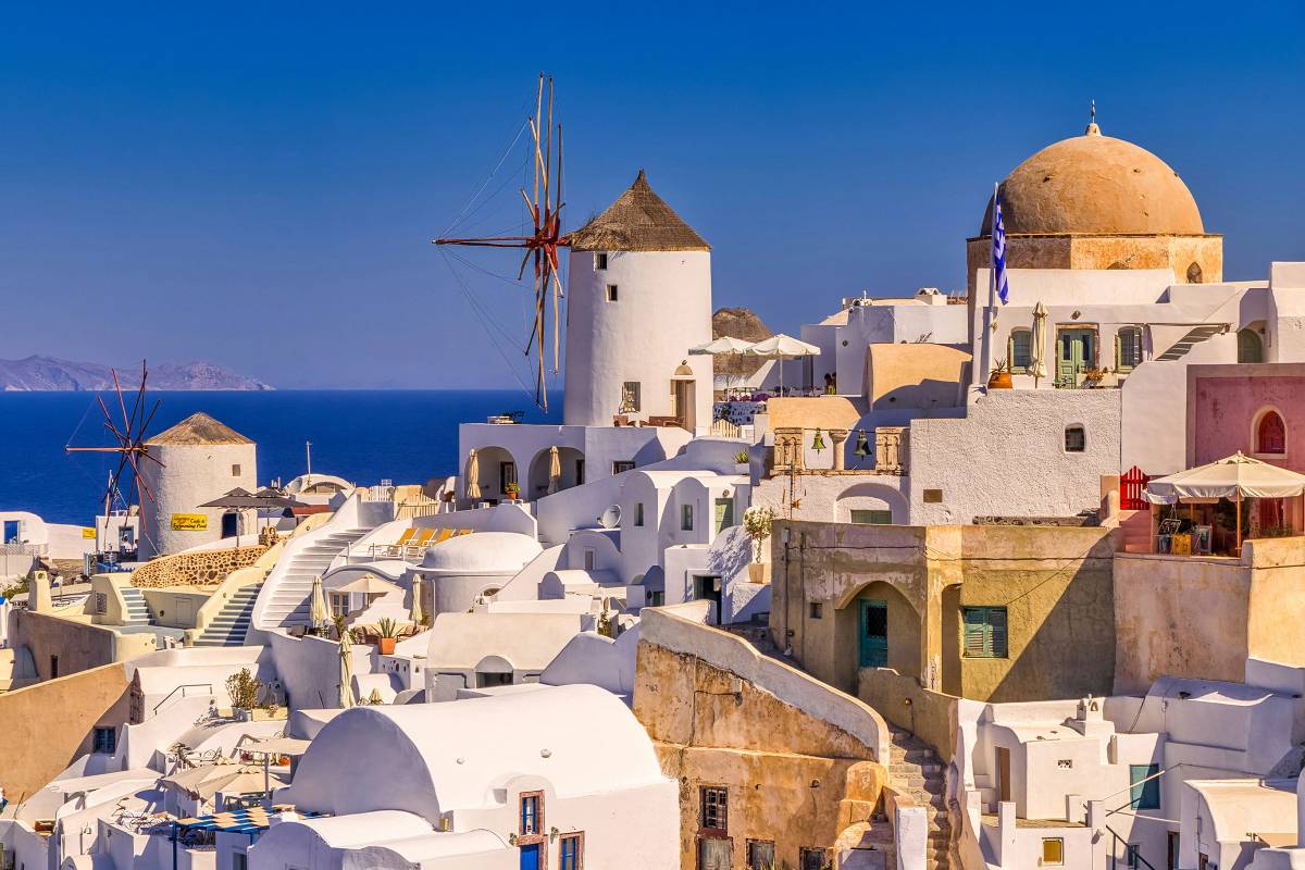 View over the white rooftops of Santorini