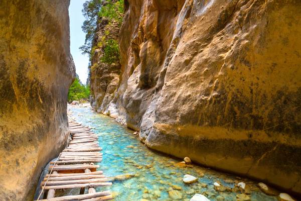 Wooden footbridge in the Samaria Gorge on Crete